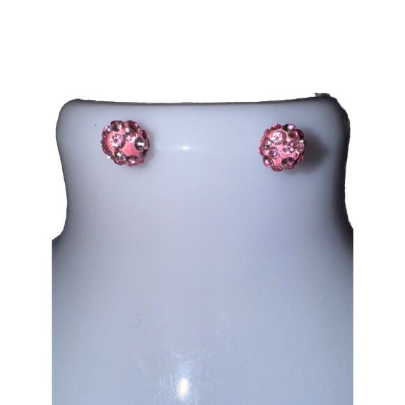 -EARRINGS Pink .25” Post With Rhinestones For Women - Picture 10 of 10